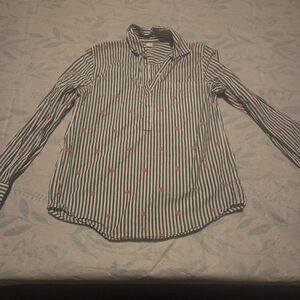 GAP Black and White Striped Blouse with Red Accents